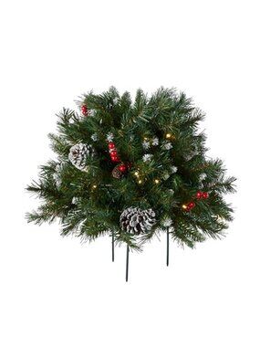 Pre Lit Christmas Urn Filler 18in Frosted Berry Pinecones LED Lights Tripod Door